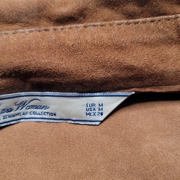 Zara Shirt Women Medium Brown Suede Button Down Western Boho Military Epaulettes - Picture 6 of 12